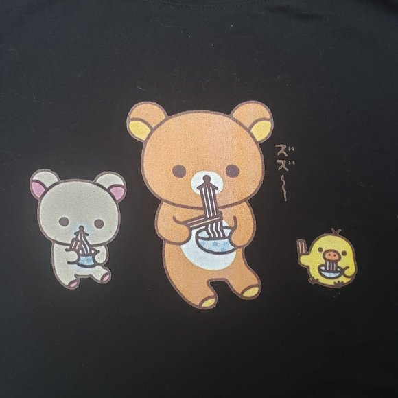San X Rilakkuma- Korilakkuma and Kiiroitori Cropped Tee Black Size S - Picture 7 of 9